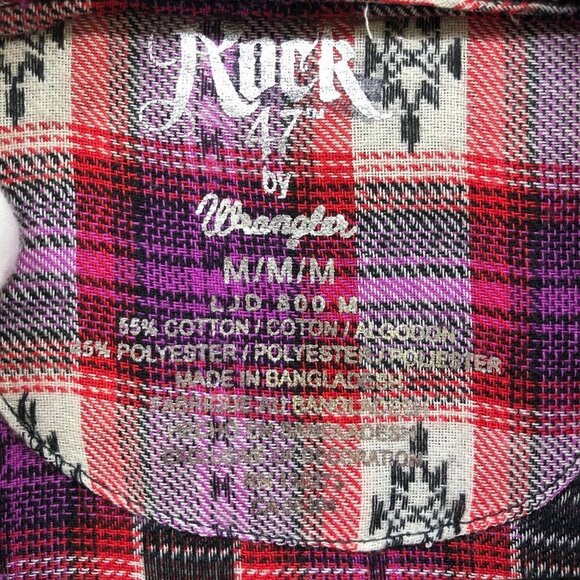Rock 47 Wrangler Western Shirt Womens M Long Sleeve Pink Plaid Tunic Longline - Picture 7 of 12